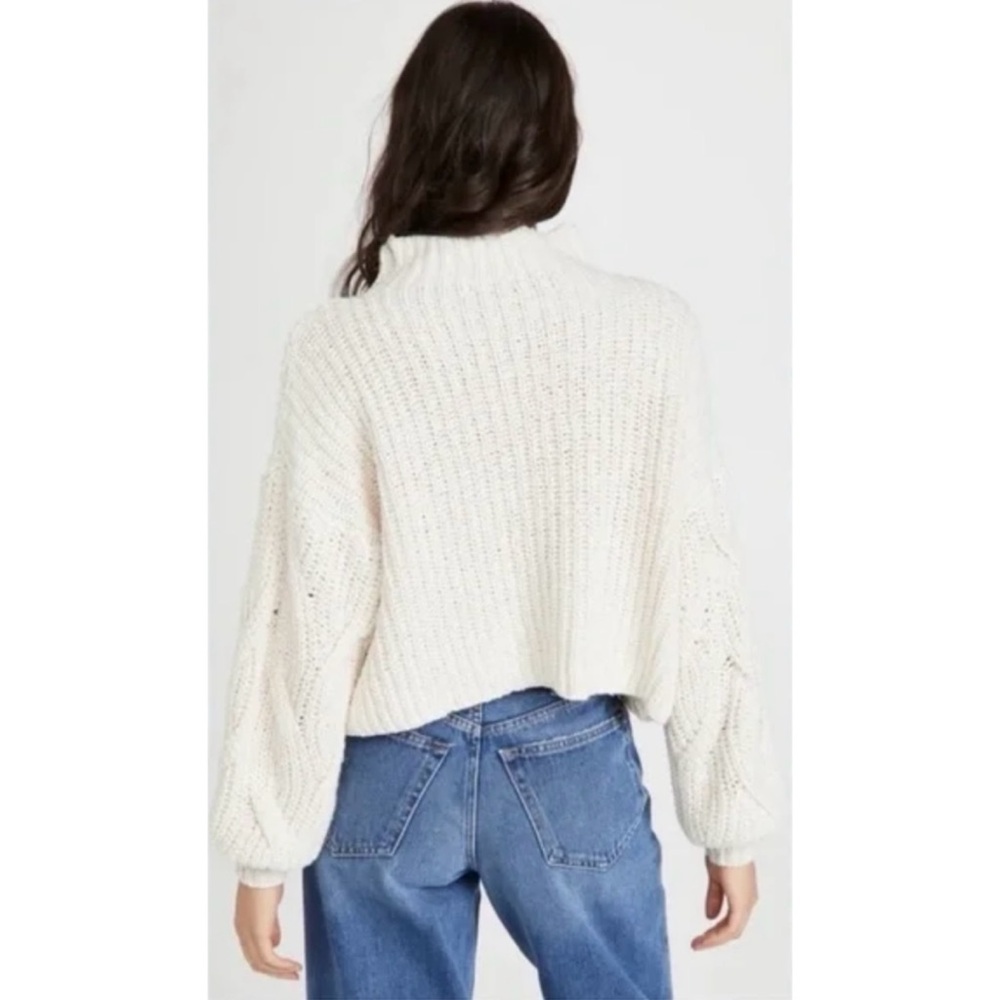 Free People Seasons Change Cable Turtleneck Balloon Sleeve Sweater, S - Picture 6 of 14